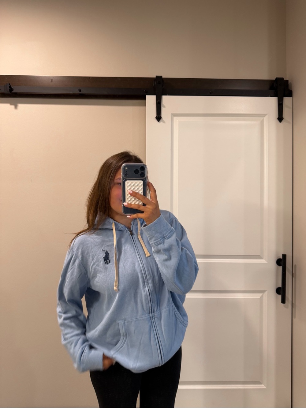 Polo by Ralph Lauren Light Blue Hoodie with Cream Drawstrings